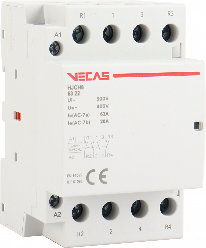 Stycznik modułowy 63A 2NO+2NC 230V AC - VCS-HJCH8-63-22-230 - VECAS