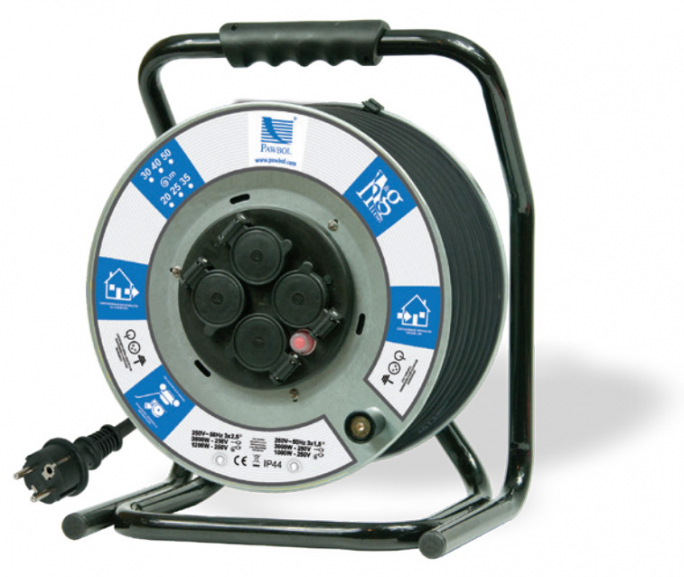PRZEDŁUŻACZ NA BĘBNIE METALOWYM H&G H05RR F 3X2,5 - 30M, 4XGZ16A (250V), IP44 PBM - B.1122-30 - PAWBOL