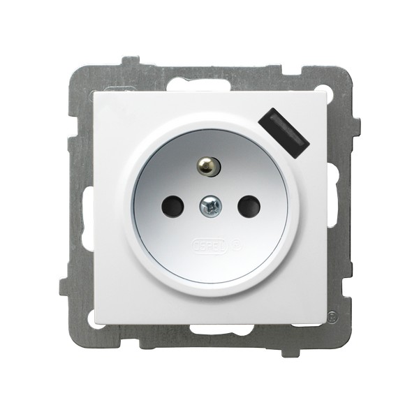 GNIAZDO POJEDYNCZE Z UZIEMIENIEM 2P+Z Z PRZESŁONAMI ZACISKI AUTOMATYCZNE Z ŁADOWARKĄ USB 16A/230 USB 5V/2.1A IP20 BIAŁY AS - GP-1GZPUSB/m/00 - OSPEL