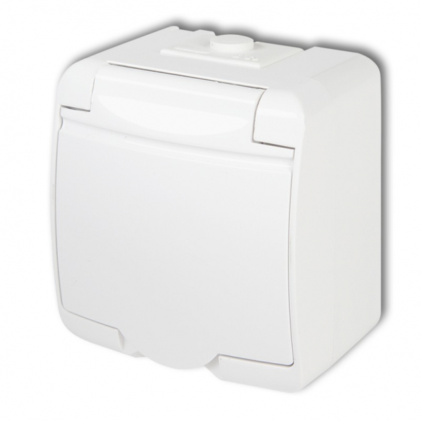 GNIAZDO POJEDYNCZE Z UZIEMIENIEM 2P+Z HERMETYCZNE NATYNKOWE Z KLAPKĄ BIAŁĄ IP44 BIAŁY JUNIOR - GHE-1 - KARLIK