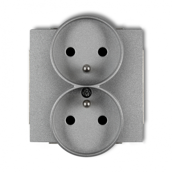 DECO MECHANIZM GNIAZDA PODWÓJNEGO DO RAMKI Z UZIEM. 2X(2P+Z) (PRZESŁ. TORÓW PRĄD.) srebrny metalik - 7DGPR-2zp - KARLIK