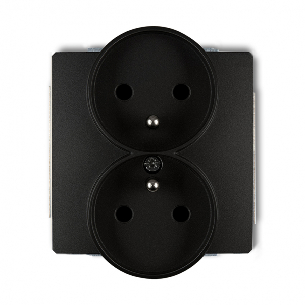 DECO MECHANIZM GNIAZDA PODWÓJNEGO DO RAMKI Z UZIEM. 2X(2P+Z) (PRZESŁ. TORÓW PRĄD.) czarny mat - 12DGPR-2zp - KARLIK