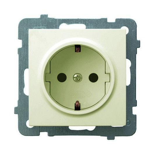 GNIAZDO POJEDYNCZE Z UZIEMIENIEM SCHUKO ECRU AS - GP-1GS/m/27 - OSPEL