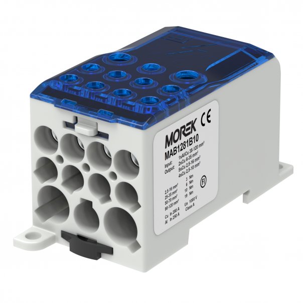 OJL280A niebieski blok dystrybucyjny - rozdzielczy we. 1xAl/Cu120, wyj. 2x35/5x16/ 4x10mm2  1000VAC/DC - MAB1281B10 - MOREK