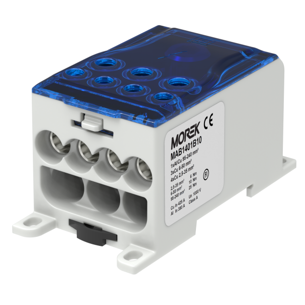 OJL400A niebieski blok dystrybucyjny - rozdzielczy we. 1xAl/Cu240 wyj.  4x35/3x50mm2  1000VAC/DC - MAB1401B10 - MOREK