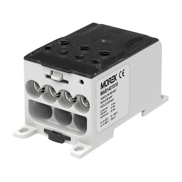 OJL400A czarny blok dystrybucyjny - rozdzielczy we. 1xAl/Cu240 wyj.  4x35/3x50mm2  1000VAC/DC - MAB1401S10 - MOREK
