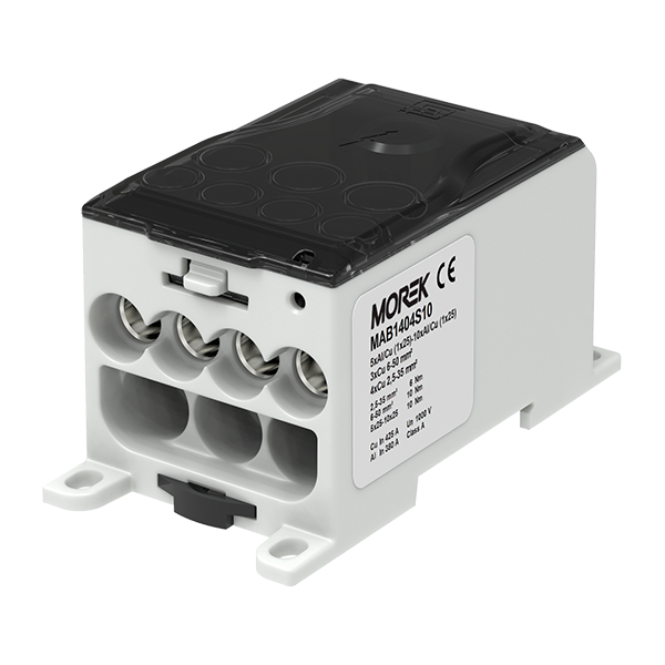 OJL400ASF blok dystrybucyjny - rozdzielczy we: 10x(1x25) wy: 4x35/3X50mm2   1000VAC/DC wejście dla szyny elastycznej z możliwością plombowania - MAB1404S10 - MOREK