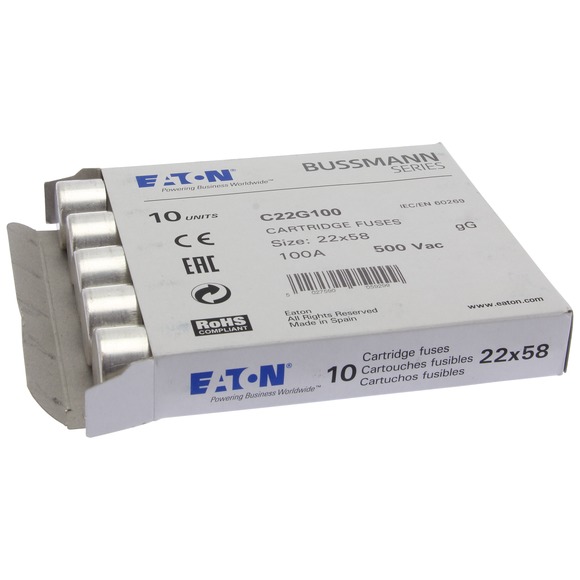 WKŁADKA BEZPIECZNIKOWA 22X58MM 100A 500VAC GL/GG ZWŁOCZNA IEC BUSSMANN - C22G100 - EATON