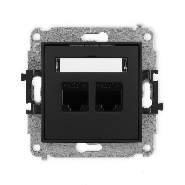 Mechanizm gniazda komputerowego podwójnego 2xRJ45, kat. 6, 8-stykowy podtynkowy IP 20 MINI czarny mat - 12MGK-4 - KARLIK