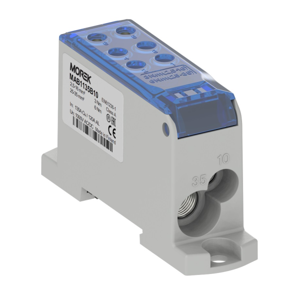 OJL135A niebieski blok dystrybucyjny - rozdzielczy we. Al/Cu 1x10/1x35 wyj. Cu 2x10/4x16mm2 1000V AC/DC - MAB1135B10 - MOREK