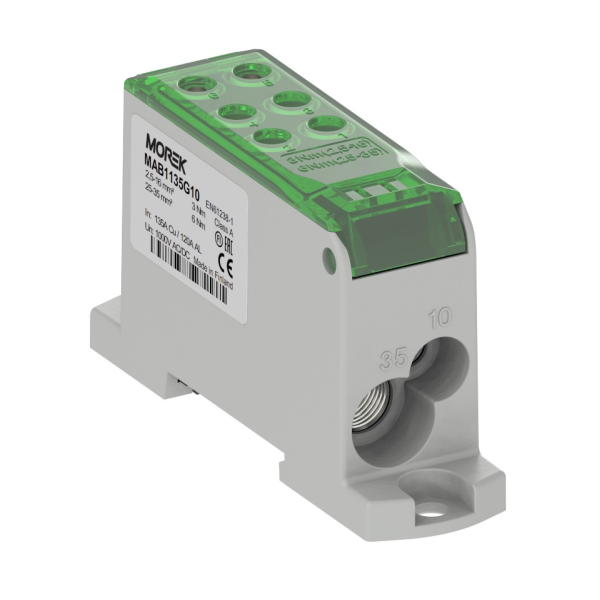 OJL135A zielony blok dystrybucyjny - rozdzielczy we. Al/Cu 1x10/1x35 wyj. Cu 2x10/4x16mm2 1000V AC/DC - MAB1135G10 - MOREK