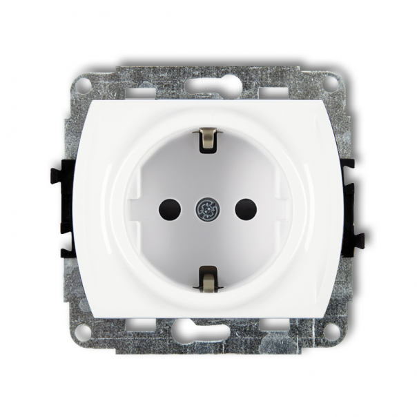 Mechanizm gniazda pojedynczego z uziemieniem SCHUKO 2P+Z (przesłony torów prądowych) podtynkowy IP 20, 16A 250V~ TREND biały - GP-1sp - KARLIK