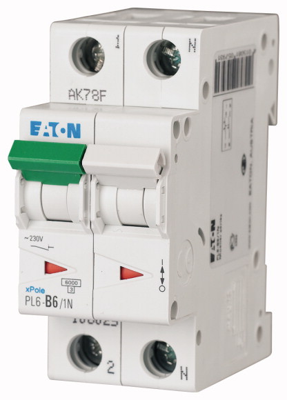 WYŁĄCZNIK NADPRĄDOWY B 6A 2 POLOWY Z TOREM NEUTRALNYM PL6-B6/1N - 106025 - EATON