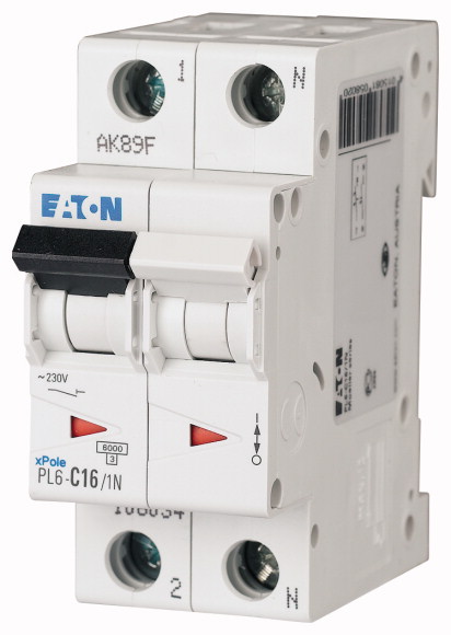 WYŁĄCZNIK NADPRĄDOW B 16A 2 POLOWY Z TOREM NEUTRALNYM PL6-B16/1N - 106028 - EATON