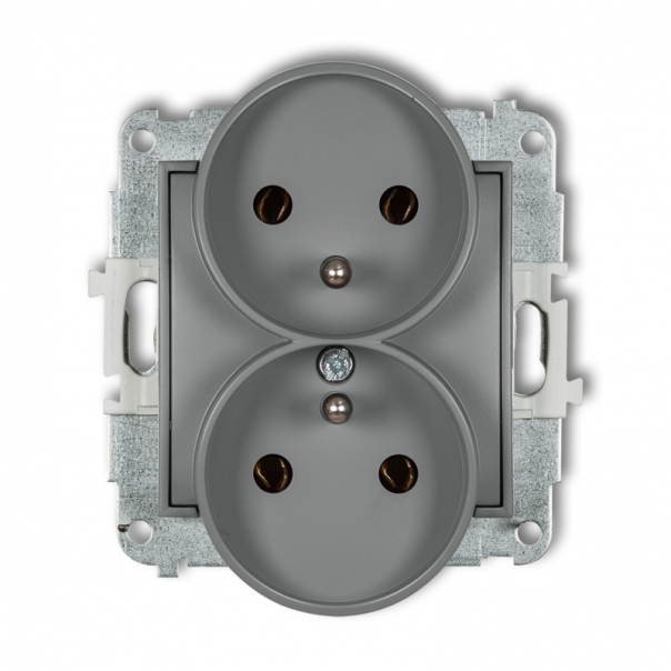 Mechanizm gniazda podwójnego do ramki z uziemieniem 2x(2P+Z) (bez przesłon torów prądowych) podtynkowy IP 20, 16A 250V~ MINI szary mat - 27MGPR-2z - KARLIK