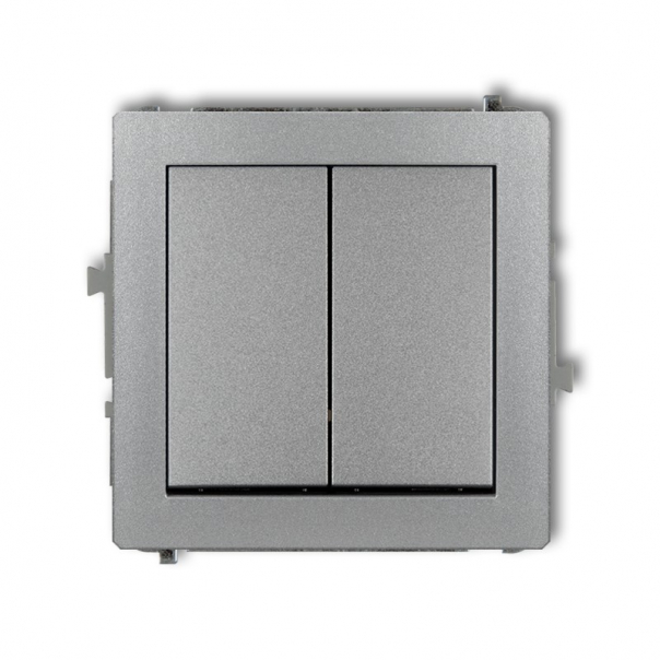 Mechanizm łącznika zwiernego, świecznikowego (dwa klawisze bez piktogramów, wspólne zasilanie) podtynkowy IP 20 / IP 44, 10AX 250V~ DECO srebrny metalik - 7DWP-44.1 - KARLIK