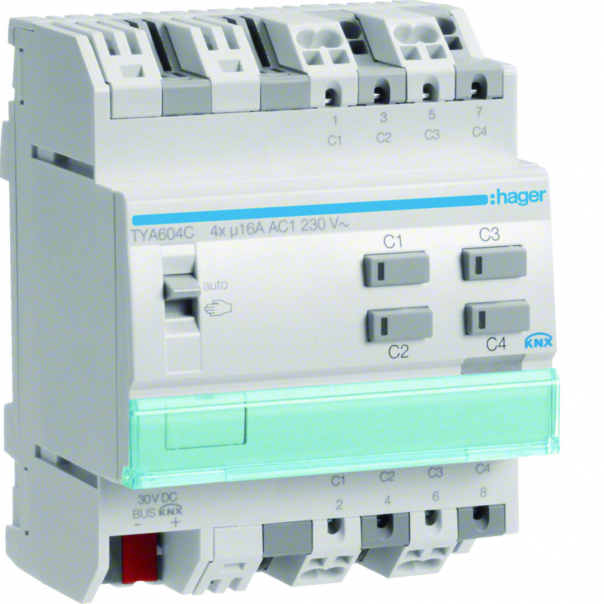 WYJŚCIE BINARNE POCZWÓRNE 16A 4 MODUŁY KNX  - TYA604C - HAGER