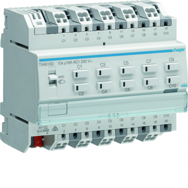 Sterownik załączający/żaluzjowy, obciążenie pojemnościowe 16 A, 10-/5-krotny KNX e/s - TXA610D - HAGER