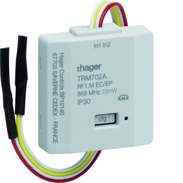 WEJŚCIE PRZYCISKOWE 2-KANAŁOWE NA BATERIE, JASNOSZARY KNX Q/E/S - TRM702A - HAGER