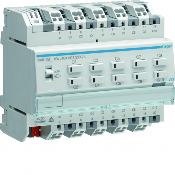KNX e/s Sterownik załączający/żaluzjowy 10 A, 10-/5-krotny - TXA610B - HAGER