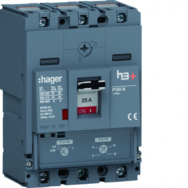 MCCB Wyłącznik mocy h3+ P160 3P 25A 40kA TM - HNS025DC - HAGER