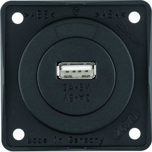 Integro Gniazdo USB ładowania pojedyncze, 12V, 3A; czarny mat, mechanizm czarny - 926032503 - HAGER