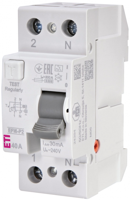 WYŁĄCZNIK RÓŻNICOWOPRĄDOWY - 6 KA EFI6-P2 A 40/0.03 - 002061262 - ETI