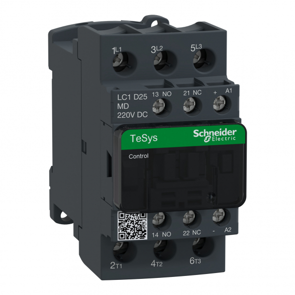 Stycznik mocy TeSys D AC3 25A 3P 1NO 1NC cewka 220VDC zaciski skrzynkowe - LC1D25MD - SCHNEIDER ELECTRIC