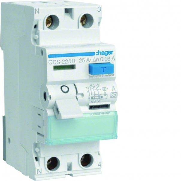 RCCB Wyłącznik różnicowoprądowy 1P+N 25A/30mA Typ A QuickConnect lewy N - CDS225R - HAGER
