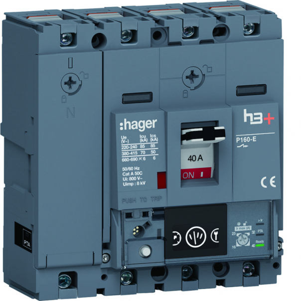 MCCB Wyłącznik mocy h3+ P160 4P 40A 70kA Energy - HES041NC - HAGER