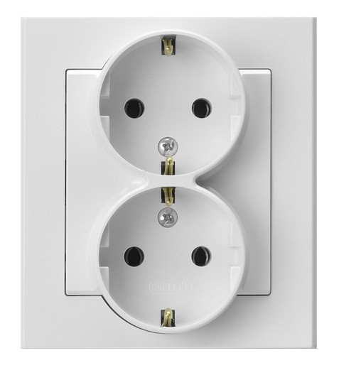 Gniazdo podwójne z uziemieniem schuko kompletne z ramką 16A/250~, IP-20, zaciski gwintowe BIAŁY MAT SONATA - GP-2RS/75 - OSPEL