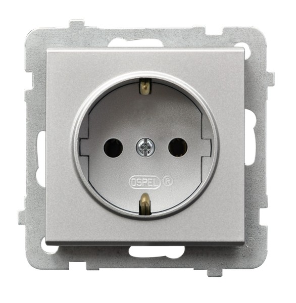 Gniazdo pojedyncze z uziemieniem schuko 16A/250~, IP-20, zaciski gwintowe SREBRO MAT SONATA - GP-1RS/m/38 - OSPEL
