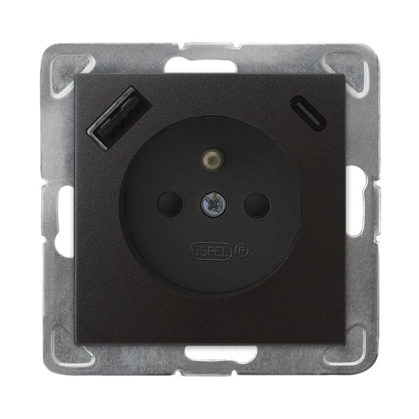 Gniazdo pojedyncze z uziemieniem z przesłonami torów prądowych, z ładowarką USB A+C GP-1YZPUSBAC/m/50 - GP-1YZPUSBAC/m/50 - OSPEL