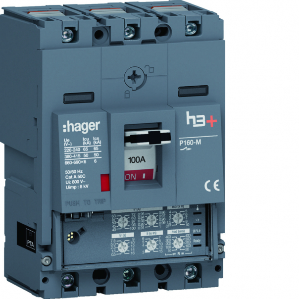 MCCB Wyłącznik mocy h3+ P160 3P 100A 50kA LSI - HMS100JC - HAGER