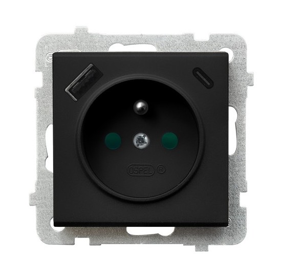 Gniazdo pojedyncze z uziemieniem z przesłonami torów prądowych, z ładowarką USB A+C GP-1RZPUSBAC/m/33 - GP-1RZPUSBAC/m/33 - OSPEL