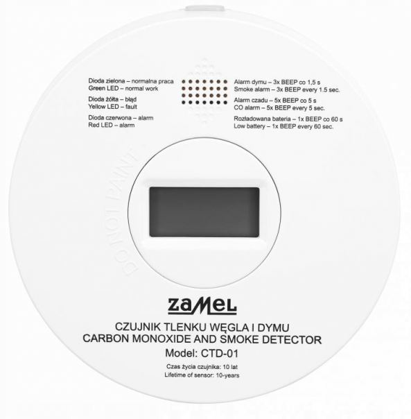 Czujnik tlenku węgla (czadu) i dymu typ: CTD-01 - GAR10000084 - ZAMEL
