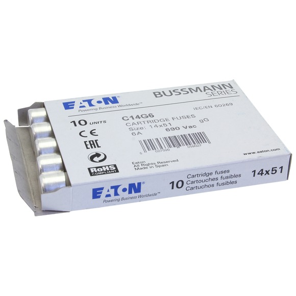 WKŁADKA CYLINDRYCZNA 14 X 51 MM 6A GG 500V AC C14G6 - C14G6 - EATON