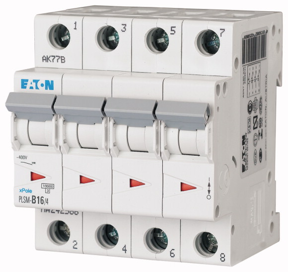 WYŁĄCZNIK NADPRĄDOWY 10KA, IN=16A, CHAR. B, 4-BIEG. SERIA PLSM PLSM-B16/4-MW - 242586 - EATON