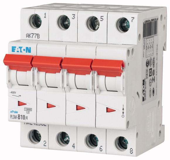 WYŁĄCZNIK NADPRĄDOWY 10KA, IN=10A, CHAR. B, 4-BIEG. SERIA PLSM PLSM-B10/4-MW - 242582 - EATON