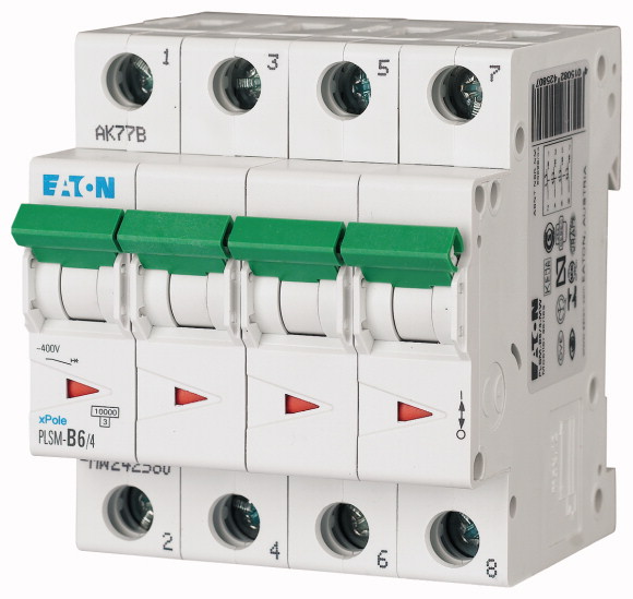 WYŁĄCZNIK NADPRĄDOWY 10KA, IN=6A, CHAR. B, 4-BIEG. SERIA PLSM PLSM-B6/4-MW - 242580 - EATON