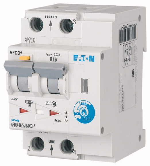 PRZECIWPOŻAROWY DETEKTOR ISKRZENIA, IN=16A, I?N=0,01A, CHAR. C, TYP A, 2-BIEG SERIA AFDD AFDD-16/2/C/001-A - 187207 - EATON