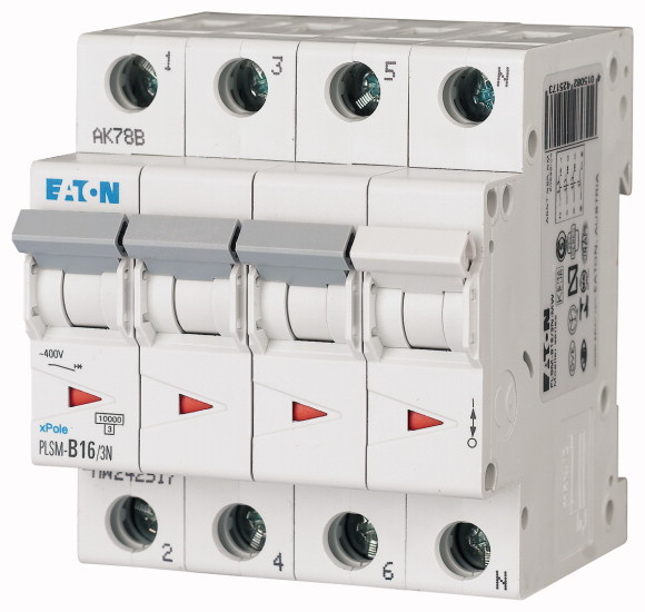 WYŁĄCZNIK NADPRĄDOWY 10KA, IN=16A, CHAR. C, 3+N BIEG. SERIA PLSM PLSM-C16/3N-MW - 242543 - EATON