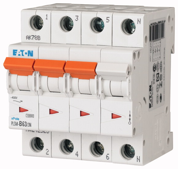 WYŁĄCZNIK NADPRĄDOWY 10KA, IN=63A, CHAR. B, 3+N BIEG. SERIA PLSM PLSM-B63/3N-MW - 242523 - EATON