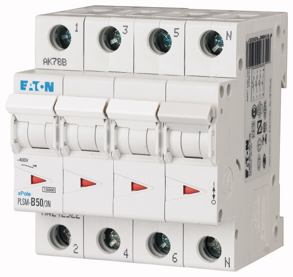 WYŁĄCZNIK NADPRĄDOWY 10KA, IN=50A, CHAR. B, 3+N BIEG. SERIA PLSM PLSM-B50/3N-MW - 242522 - EATON