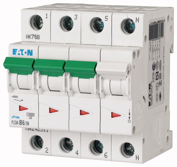WYŁĄCZNIK NADPRĄDOWY 10KA, IN=6A, CHAR. B, 3+N BIEG. SERIA PLSM PLSM-B6/3N-MW - 242511 - EATON