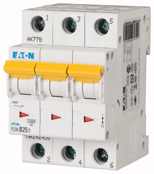 WYŁĄCZNIK NADPRĄDOWY 10KA, IN=25A, CHAR. D, 3-BIEG. SERIA PLSM PLSM-D25/3-MW - 242499 - EATON