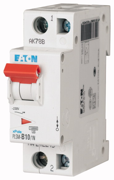WYŁĄCZNIK NADPRĄDOWY 10KA, IN=10A, CHAR. C, 1+N BIEG. SERIA PLSM PLSM-C10/1N-MW - 242268 - EATON