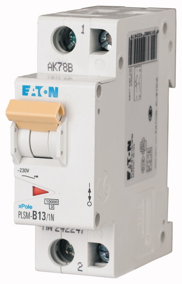 WYŁĄCZNIK NADPRĄDOWY 10KA, IN=13A, CHAR. B, 1+N BIEG. SERIA PLSM PLSM-B13/1N-MW - 242247 - EATON