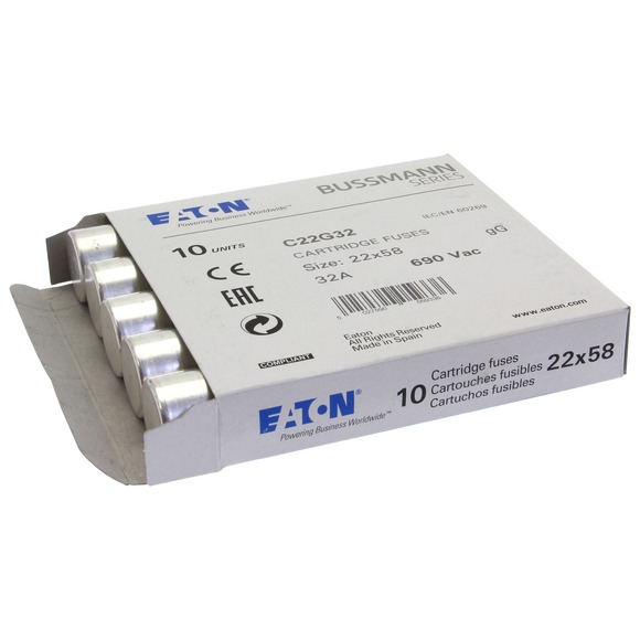 WKŁADKA CYLINDRYCZNA 22 X 58 MM 32A GG 690V AC C22G32 - C22G32 - EATON