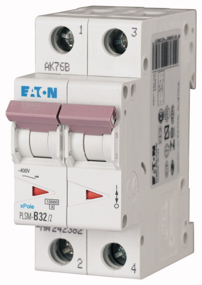 WYŁĄCZNIK NADPRĄDOWY 10KA, IN=32A, CHAR. D, 2-BIEG. SERIA PLSM PLSM-D32/2-MW - 242431 - EATON
